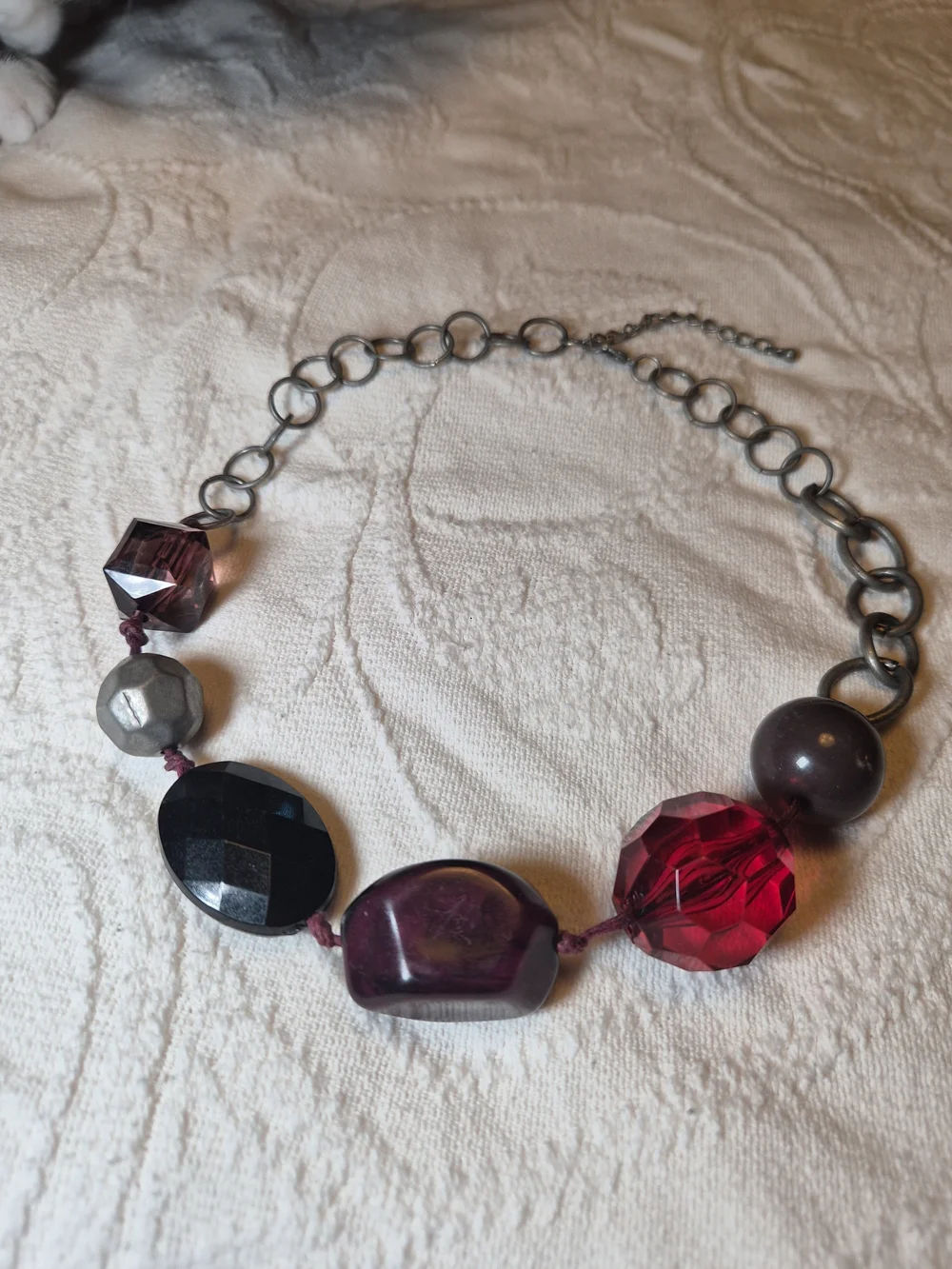 Handmade Vintage Necklace Large Beads Beaded Metal Ring Chain Chunky Statement ✨